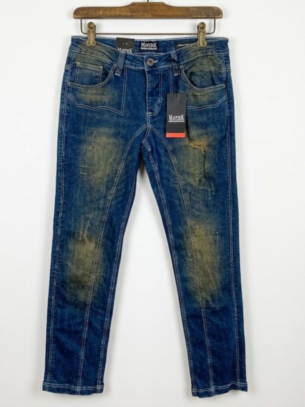 MAVRK JEANS Distressed Slim Fit Blue Denim 32 x 32 Button Fly Tapered UCO Mens